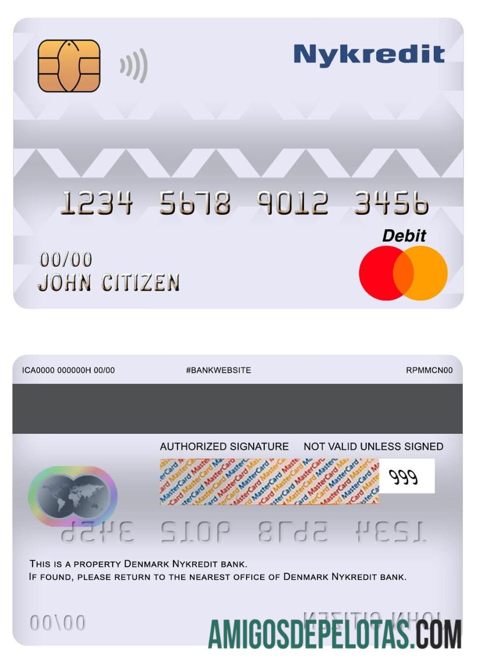 Denmark Nykredit bank master Debit kartu sampel