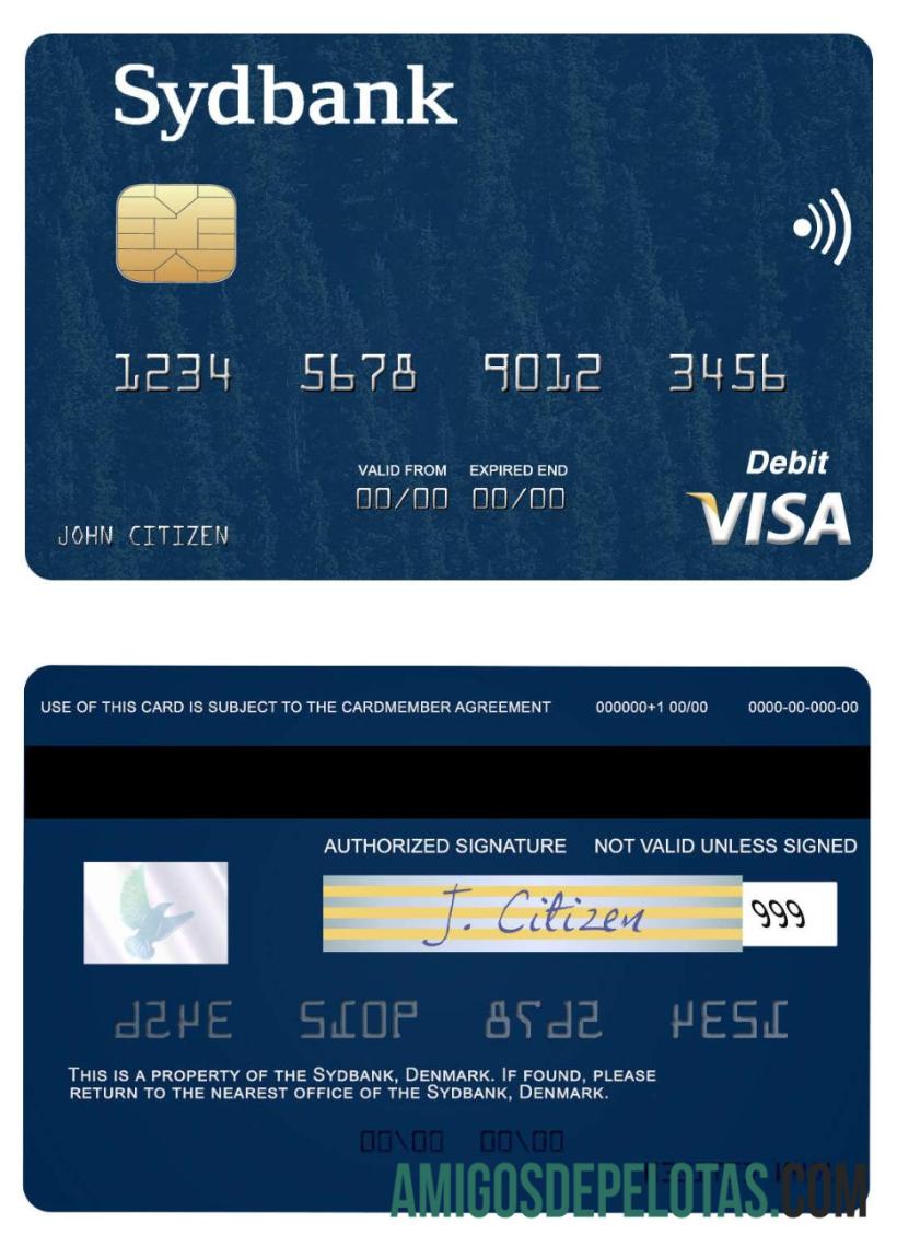 Denmark Sydbank visa Debit kartu templat