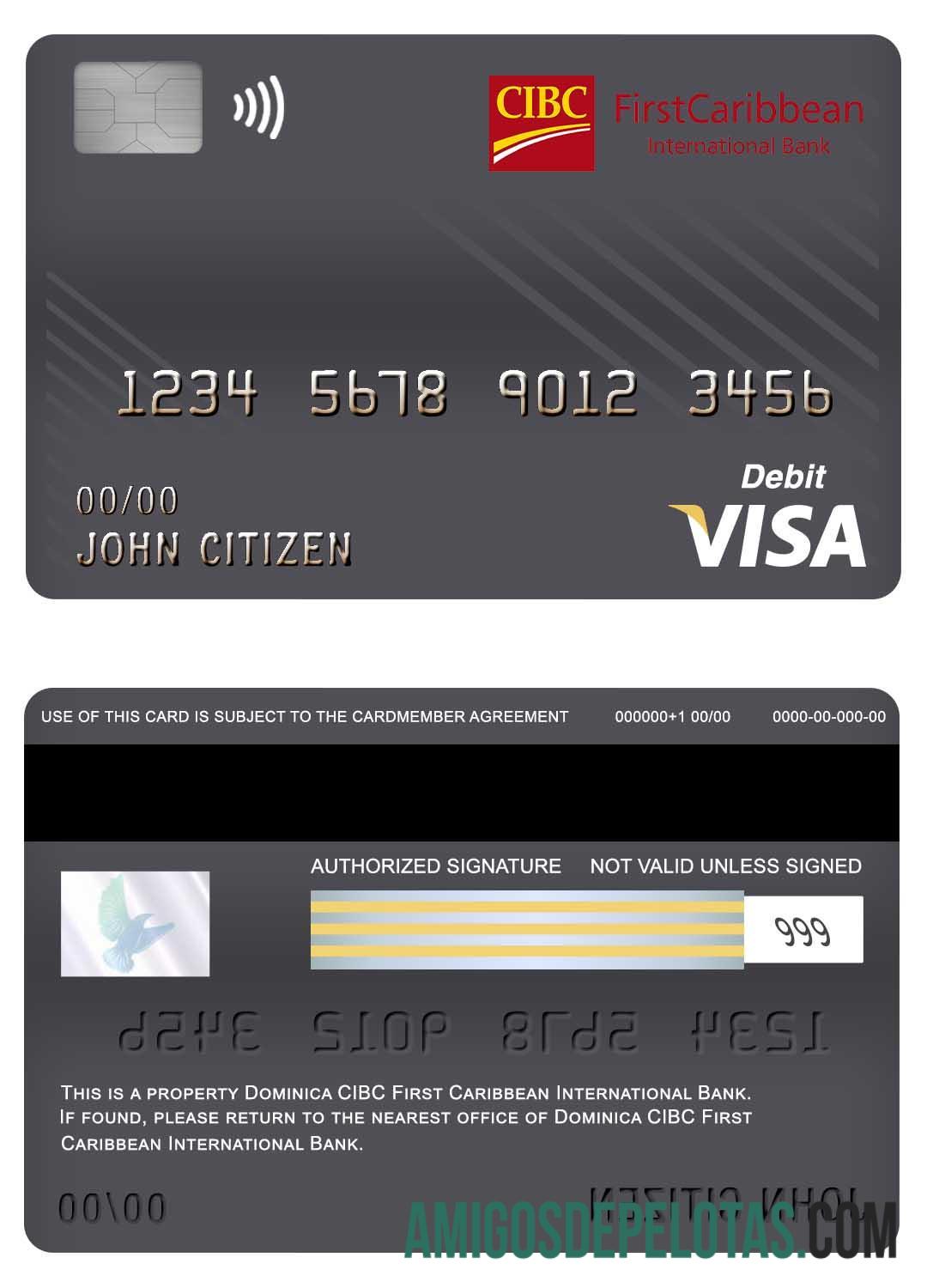 Dominika CIBC First Caribbean International bank visa Debit kartu desain