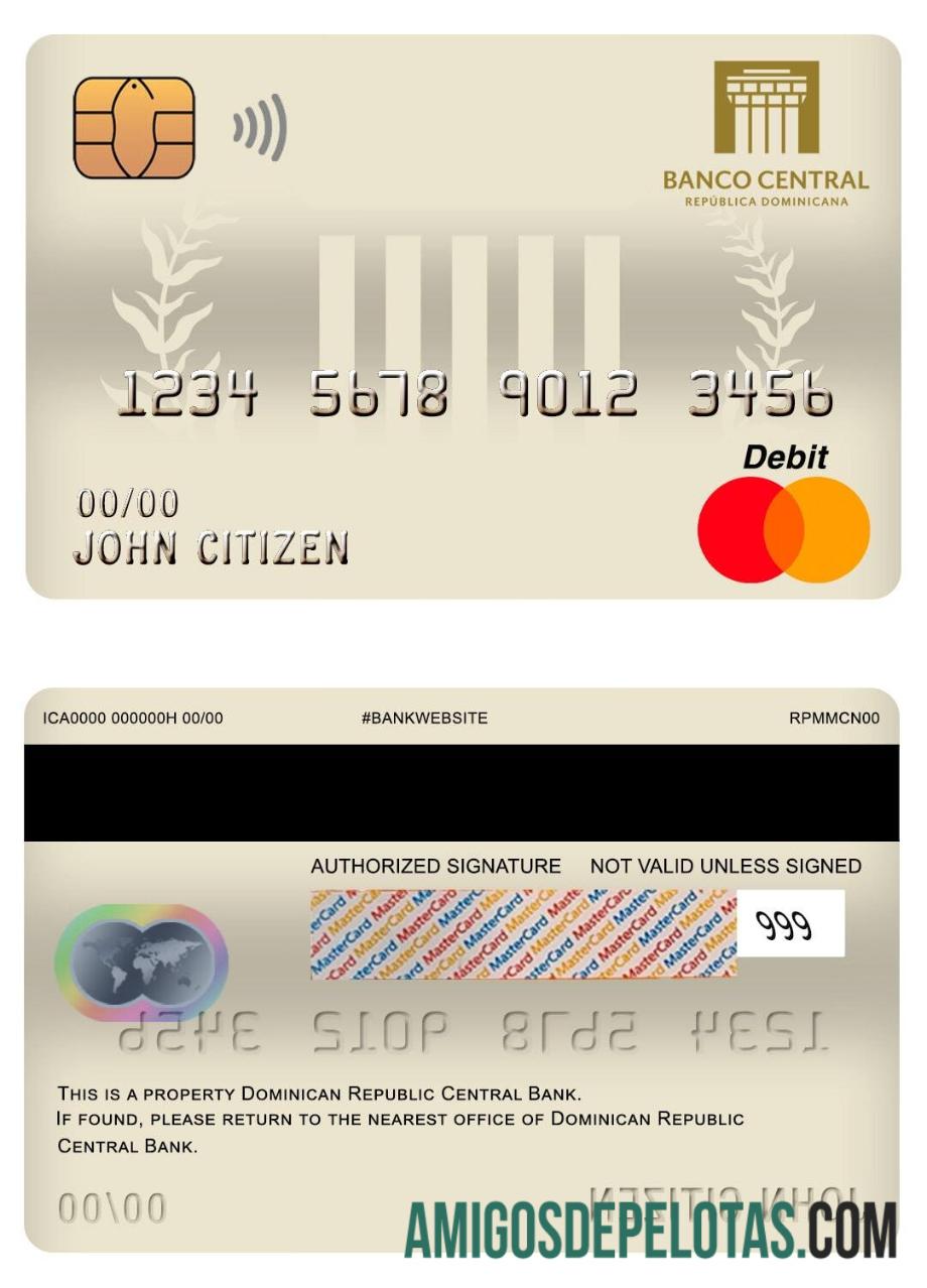 Republik Dominika Central bank master Debit kartu desain