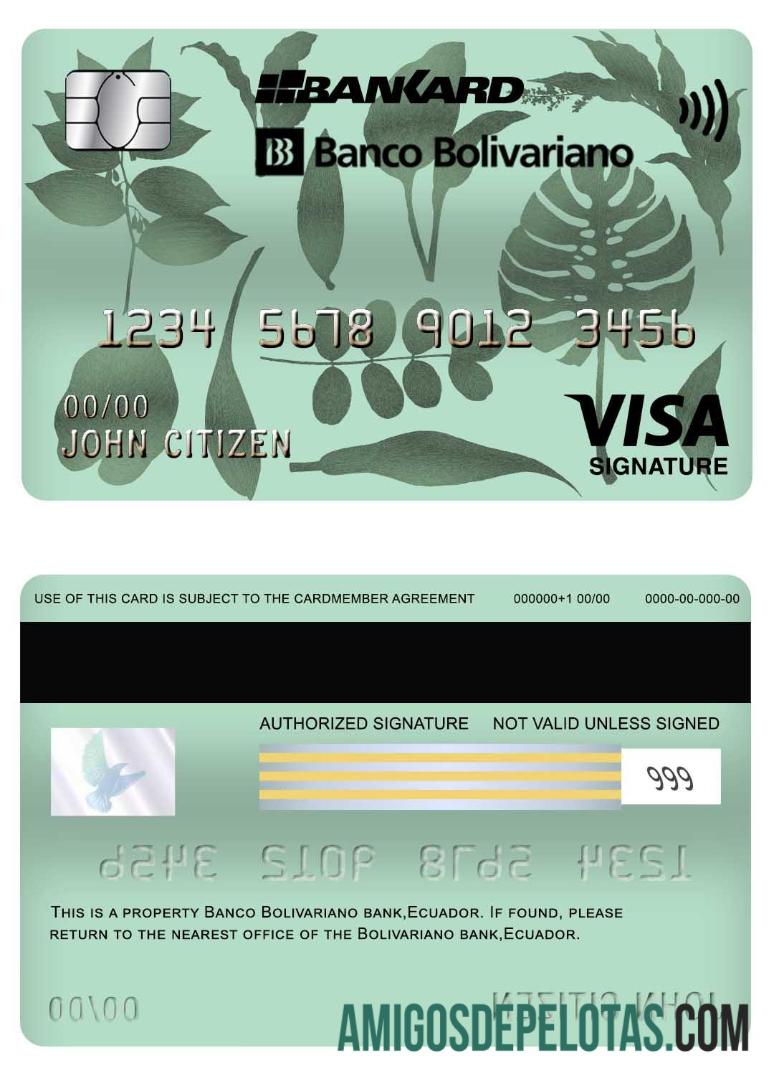 Ekuador Banco Bolivariano bank visa Tanda Tangan kartu templat