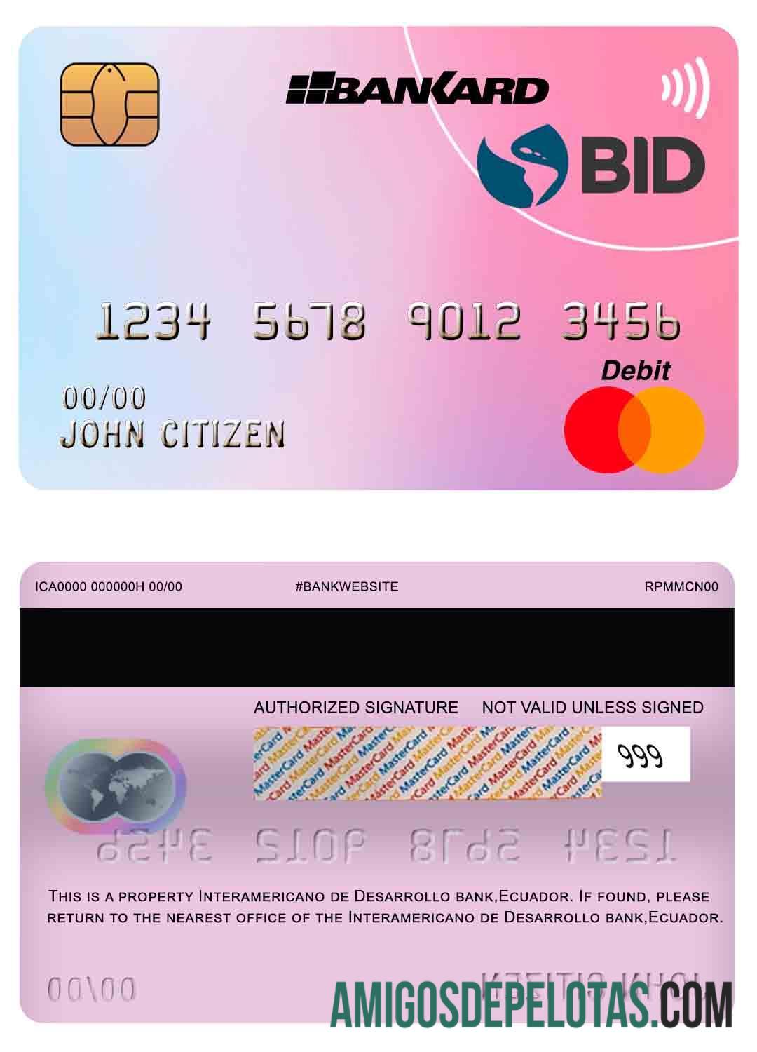 Ekuador Banco Interamericano de desarrollo (BID) bank mastercard sampel