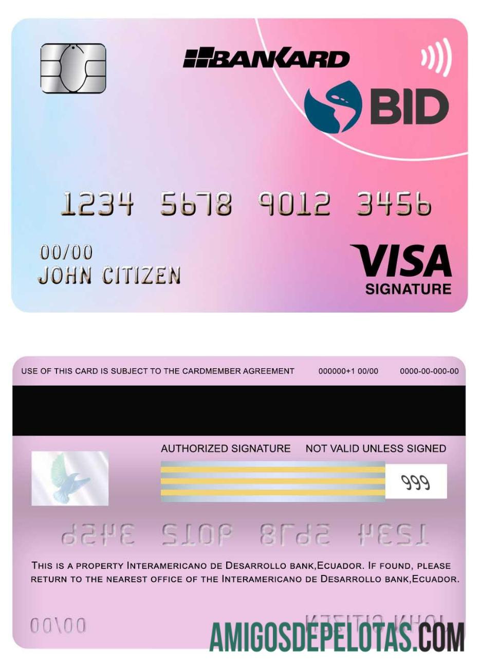 Ekuador Banco Interamericano de desarrollo (BID) bank visa Tanda Tangan kartu templat