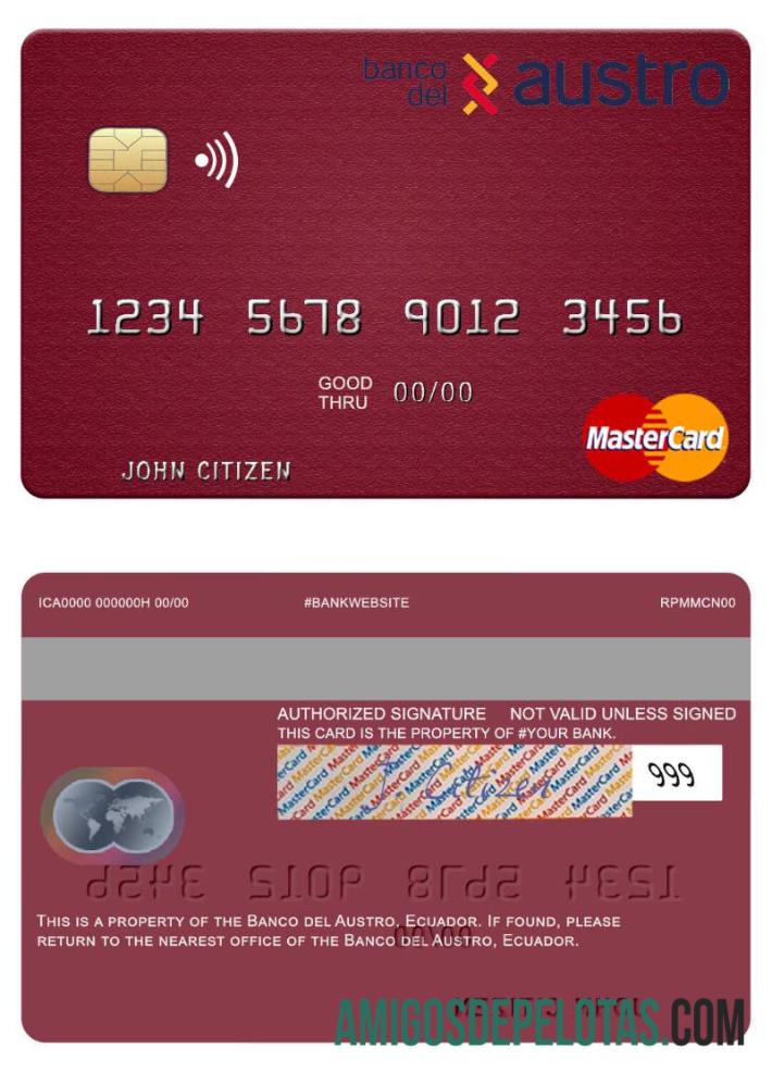 Ekuador Banco del Austro mastercard sampel