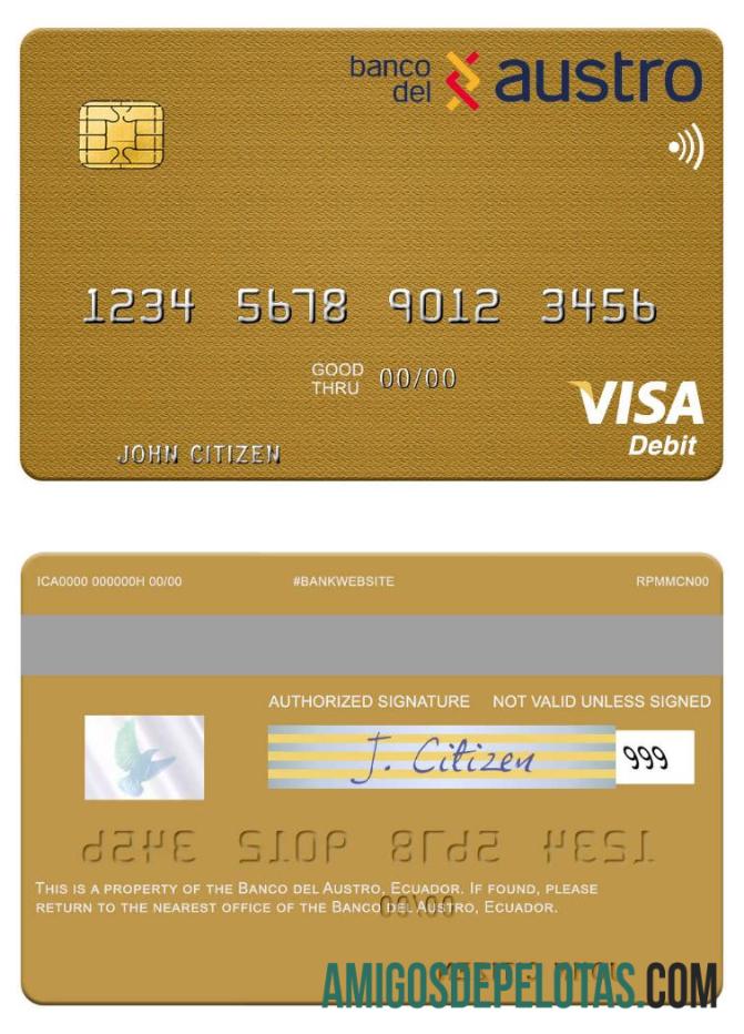 Ekuador Banco del Austro visa Debit kartu desain