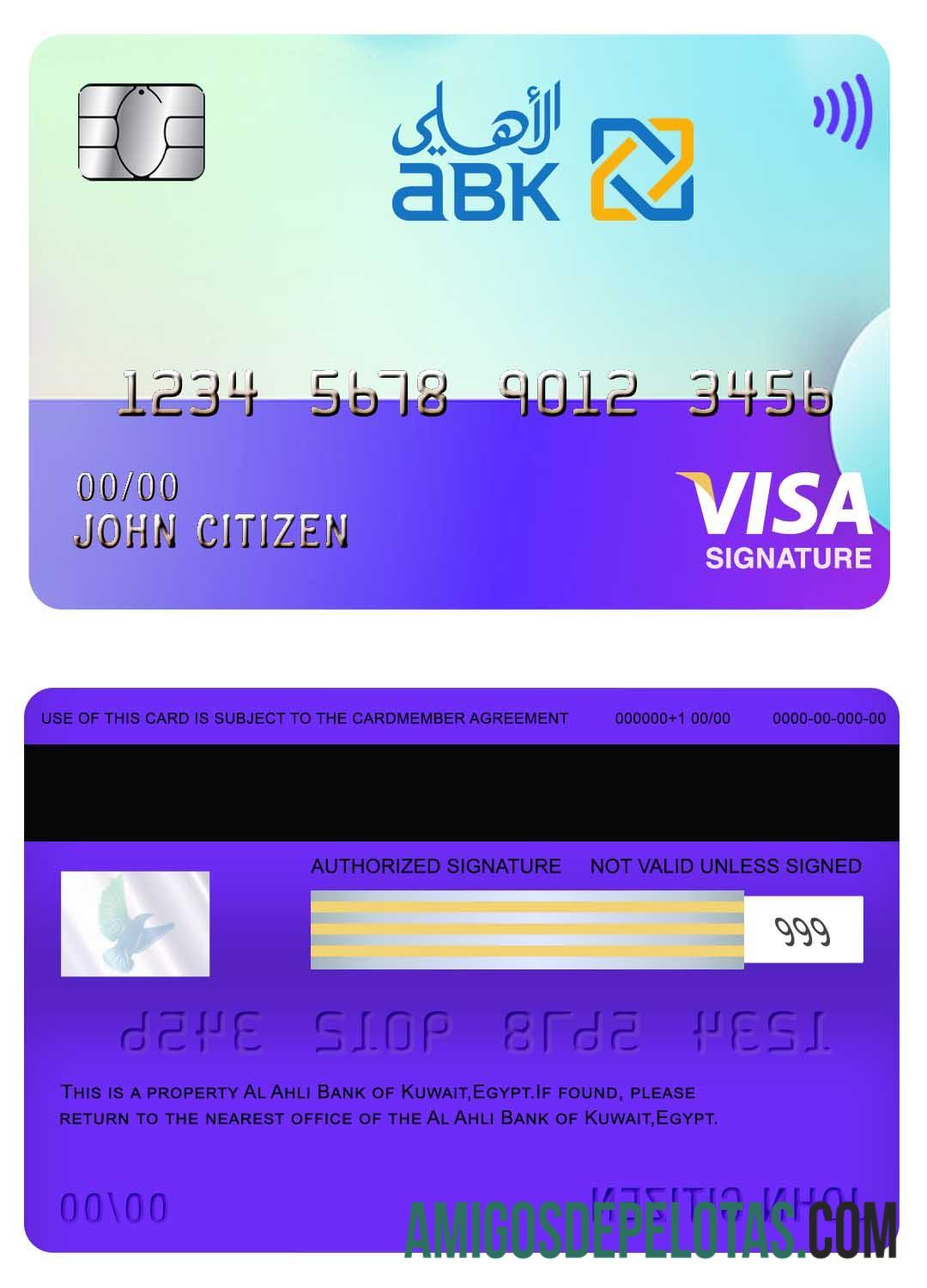 Mesir Al Ahli bank of Kuwait visa Tanda Tangan kartu makering