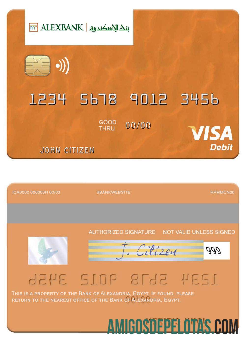 Mesir bank of Alexandria visa Debit kartu sampel