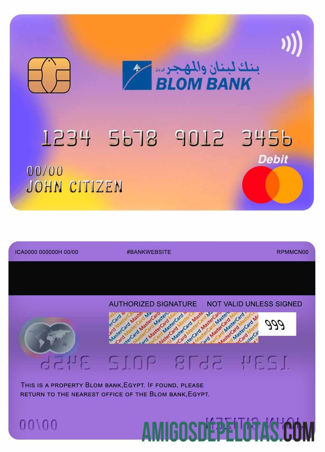Mesir Blom bank mastercard Debit sampel
