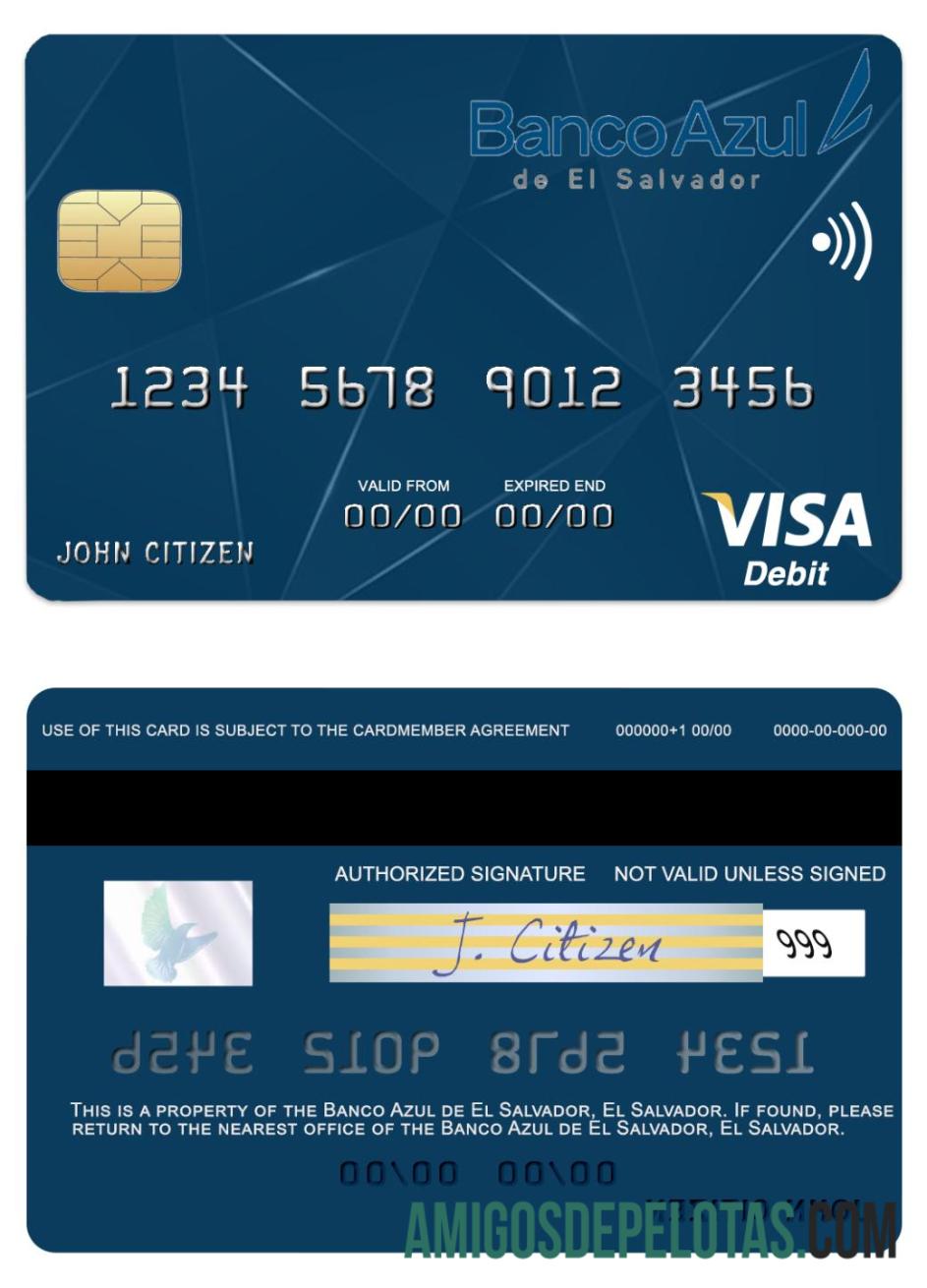 El Salvador Banco Azul de El Salvador visa Debit kartu makering
