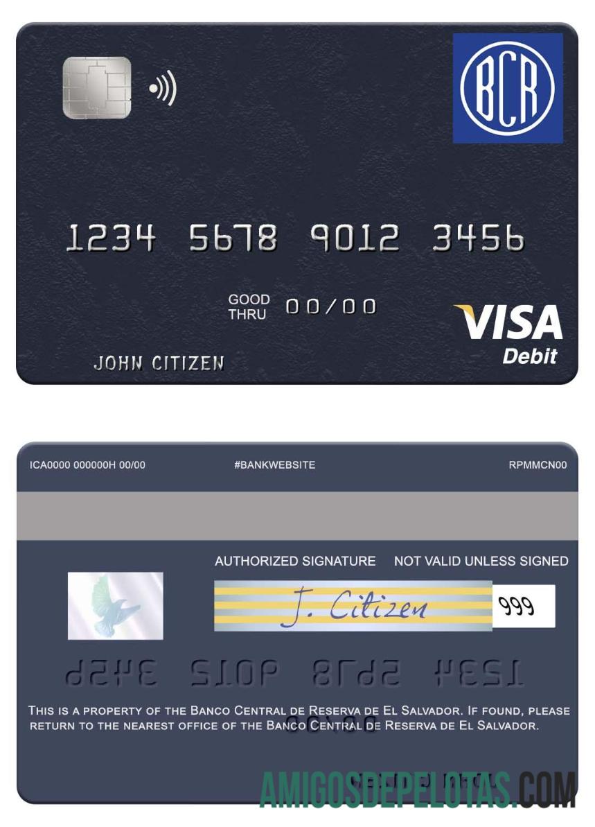 El Salvador Banco Central de Reserva de El Salvador visa Debit kartu desain