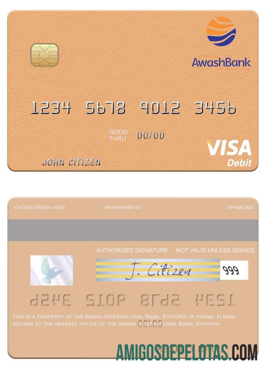 Etiopia Awash International bank visa Debit kartu pratinjau
