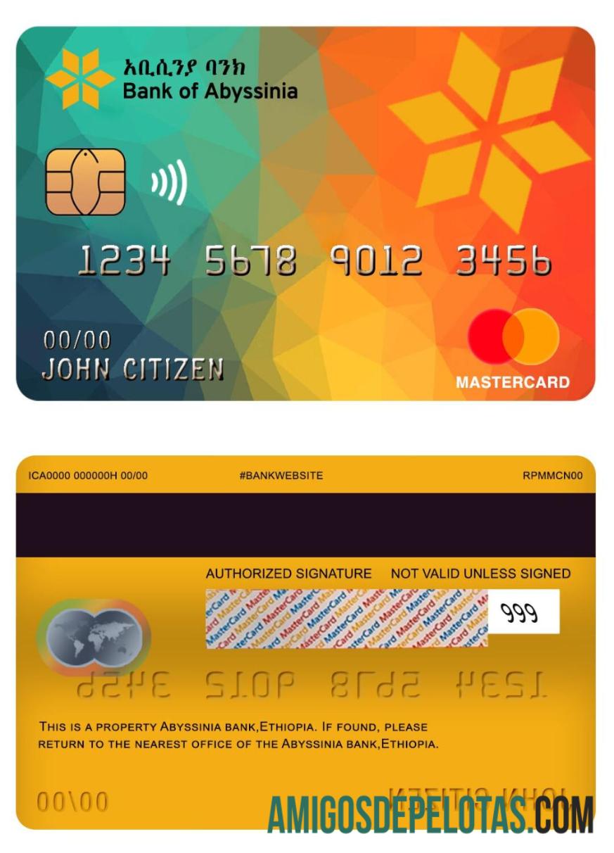 Etiopia bank of Abyssinia bank master kartu desain