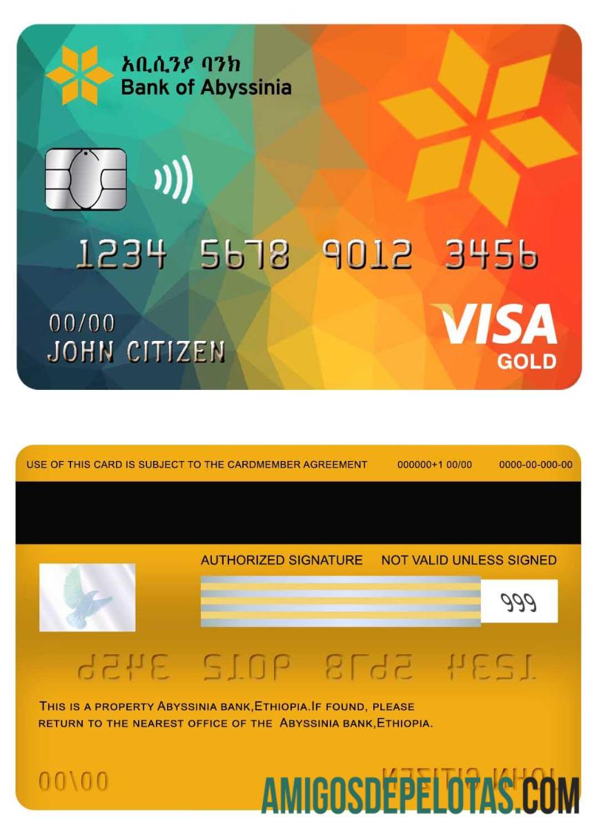 Etiopia bank of Abyssinia bank visa gold kartu templat