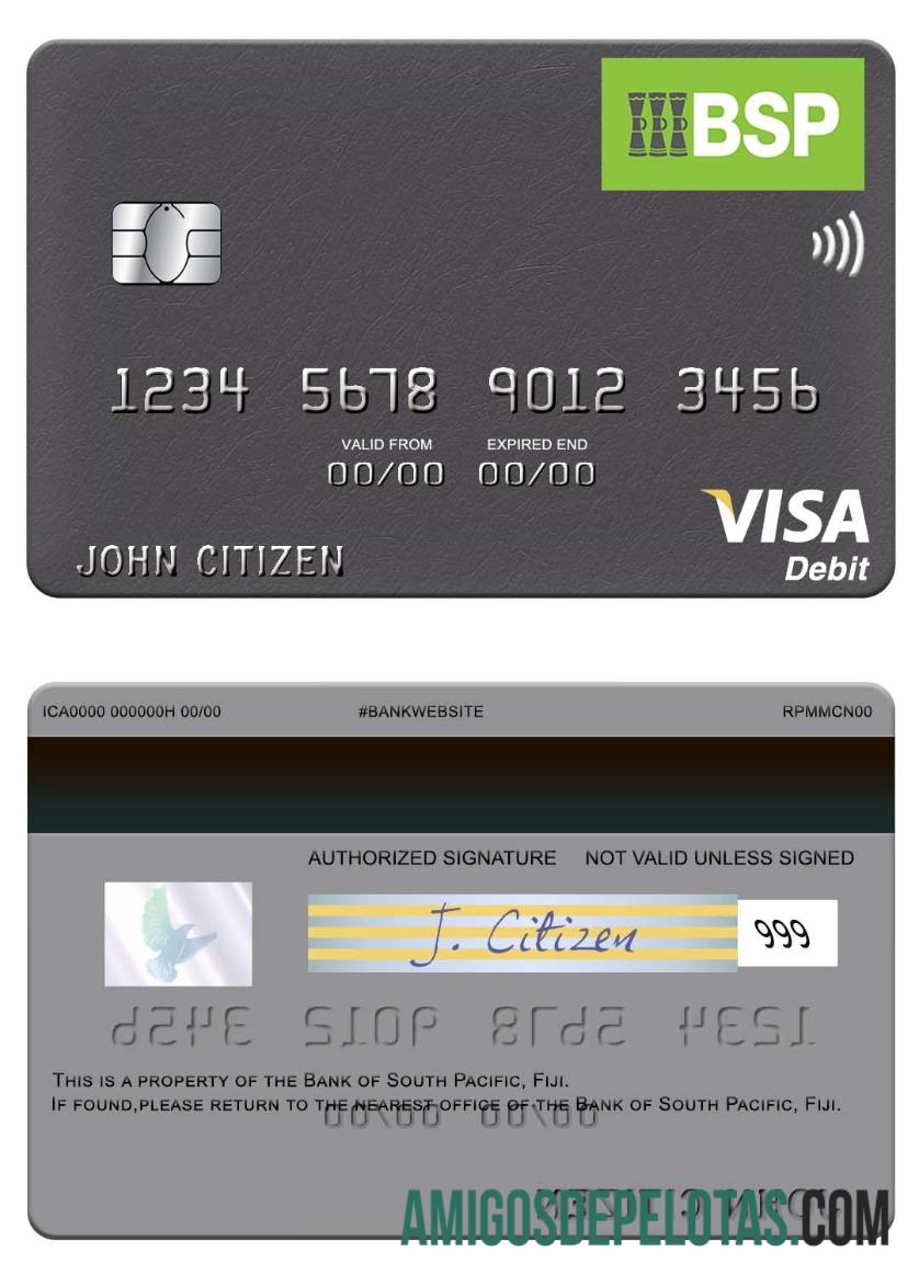 Fiji bank of South Pacific visa Debit kartu sampel