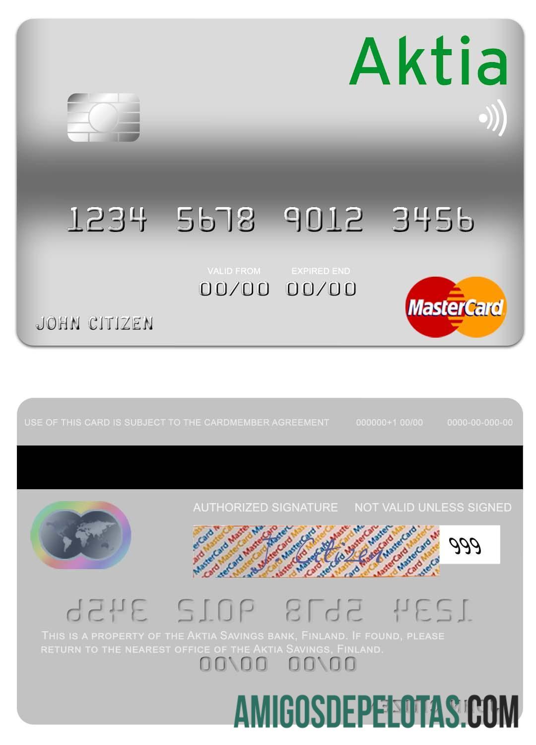 Finlandia Aktia Savings bank mastercard sampel
