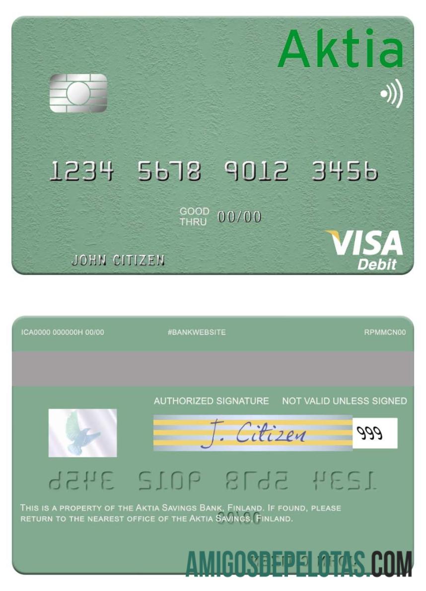 Finlandia Aktia Savings bank visa Debit kartu sampel