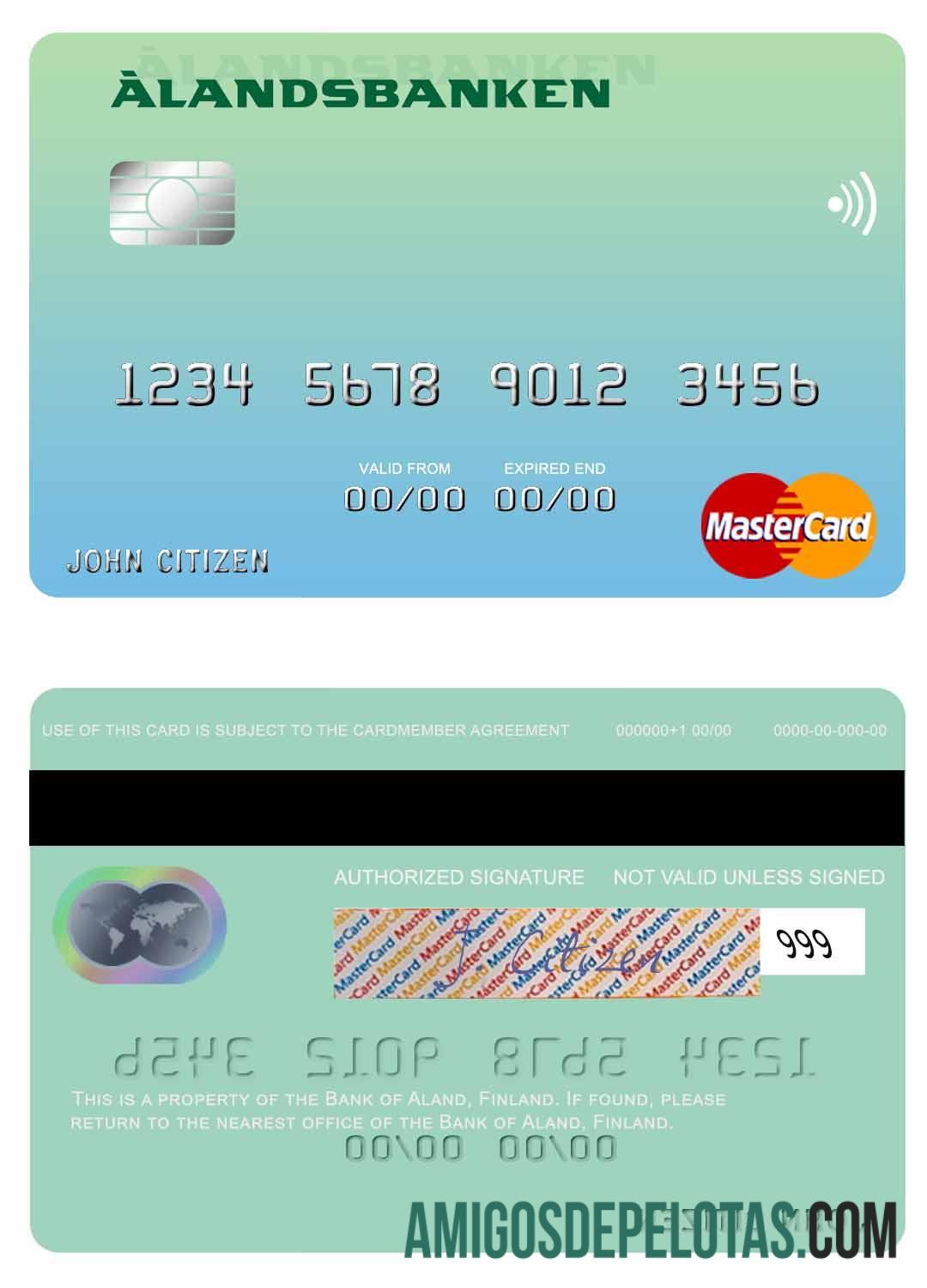 Finlandia bank of Aland mastercard templat