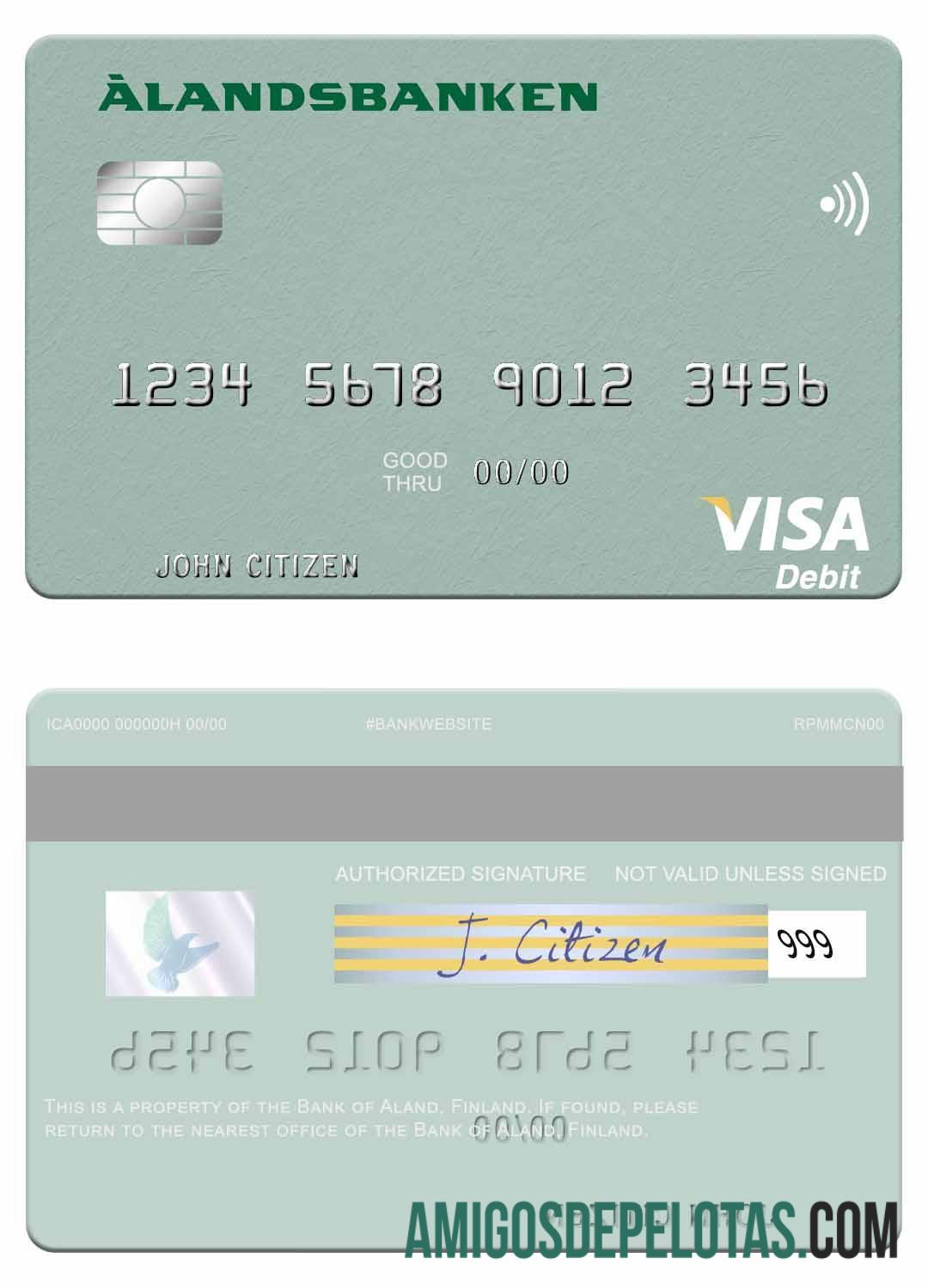 Finlandia bank of Aland visa Debit kartu templat