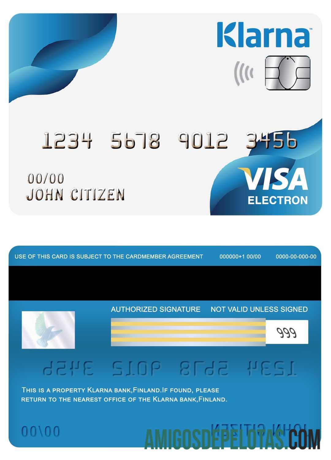 Finlandia Klarna bank visa electron kartu templat