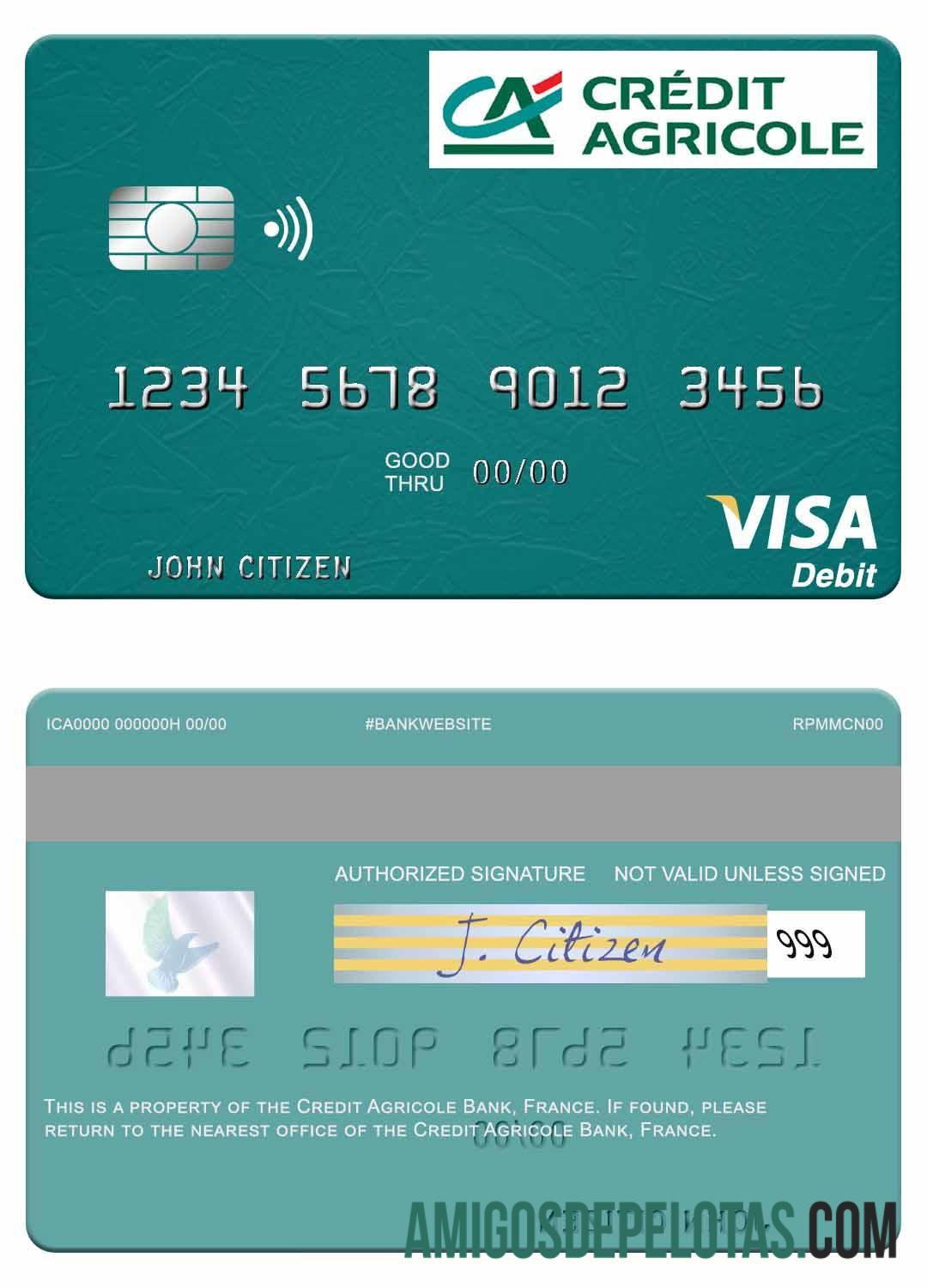 Prancis Kredit Agricole bank visa Debit kartu templat