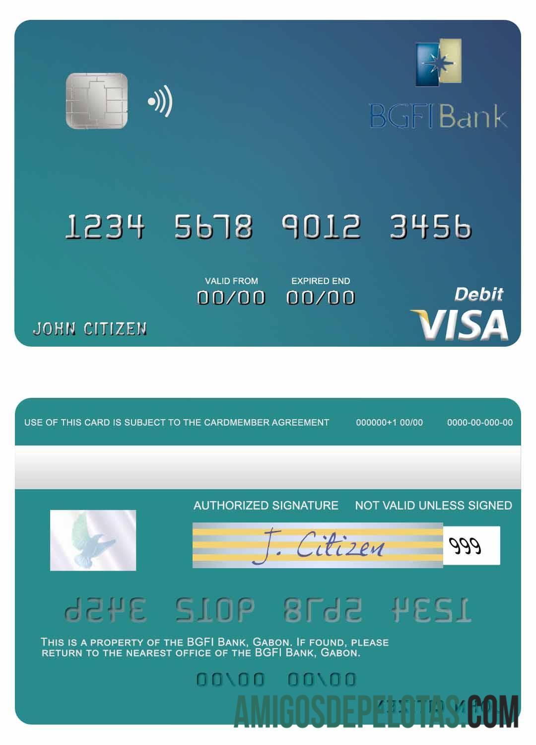 Gabon BGFI bank visa Debit kartu sampel