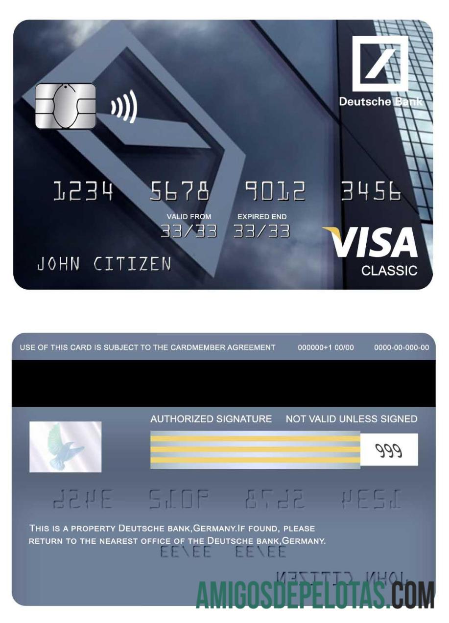 Jerman Deutsche bank visa classic kartu templat