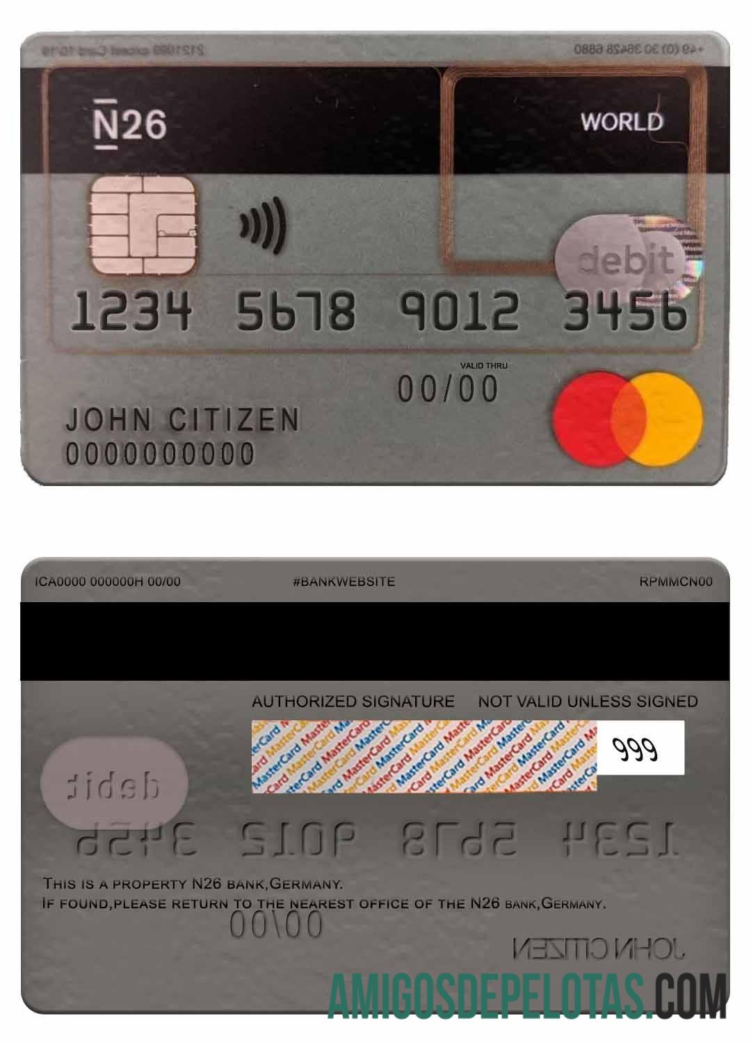 Jerman N26 bank Debit mastercard sampel