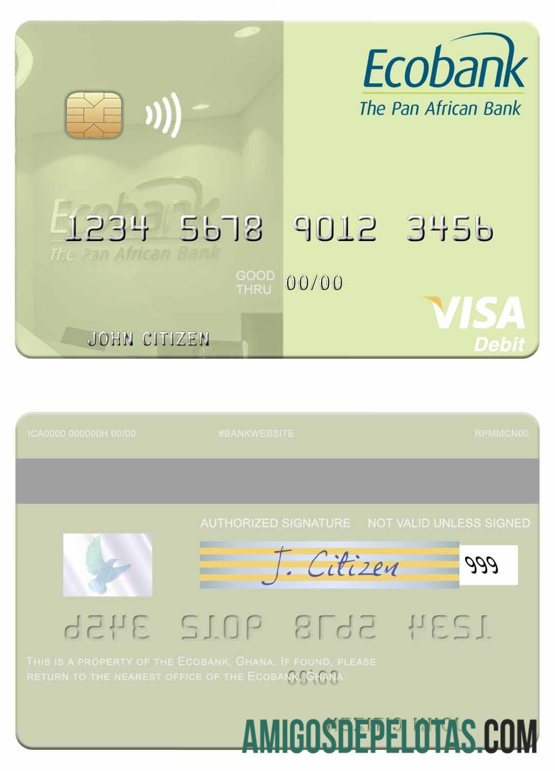 Ghana Ecobank Ghana visa Debit kartu templat