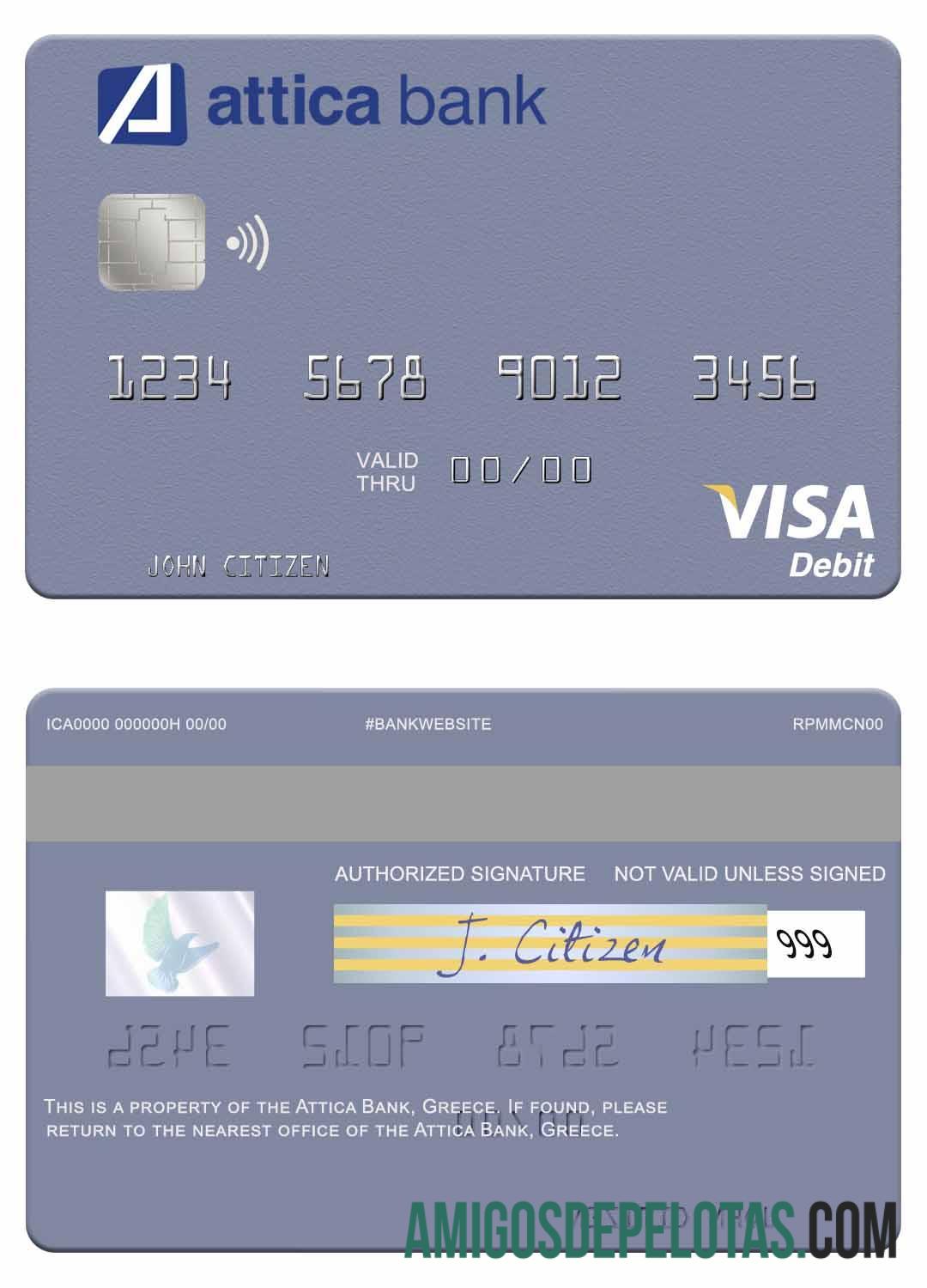 Yunani Attica bank visa Debit kartu sampel