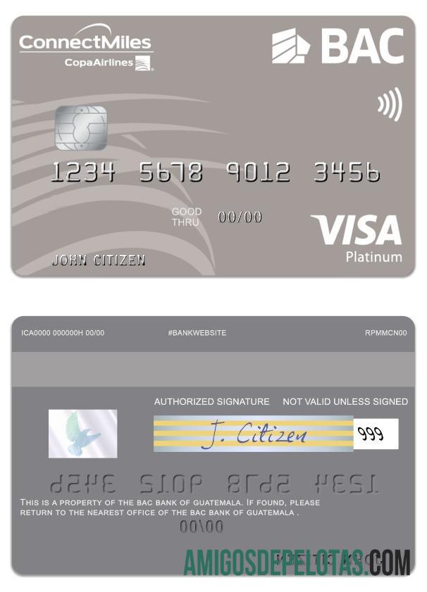 Guatemala BAC bank visa platinum kartu desain