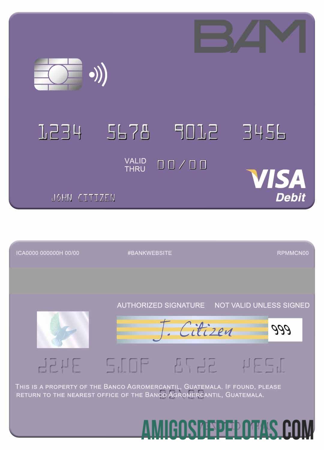 Guatemala Banco Agromercantil visa Debit kartu pratinjau
