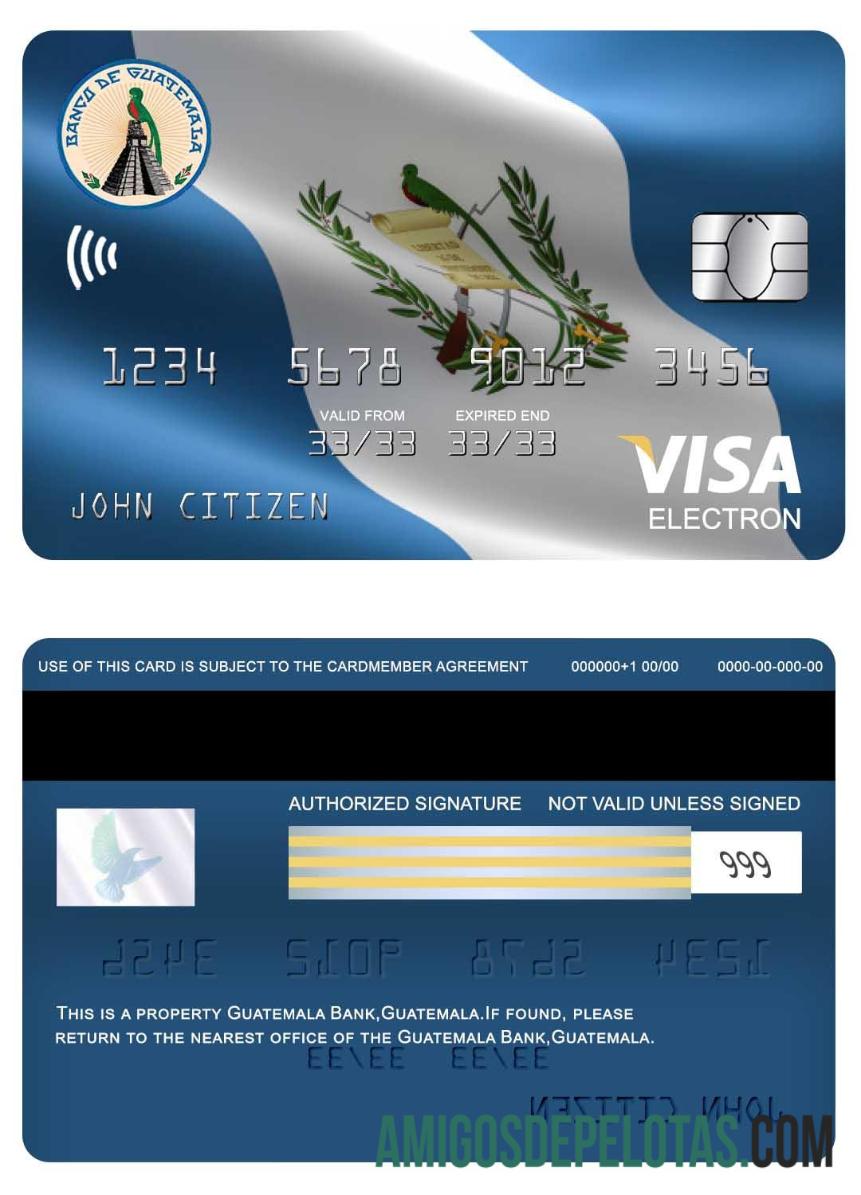 Guatemala Banco de Guatemala visa electron kartu sampel
