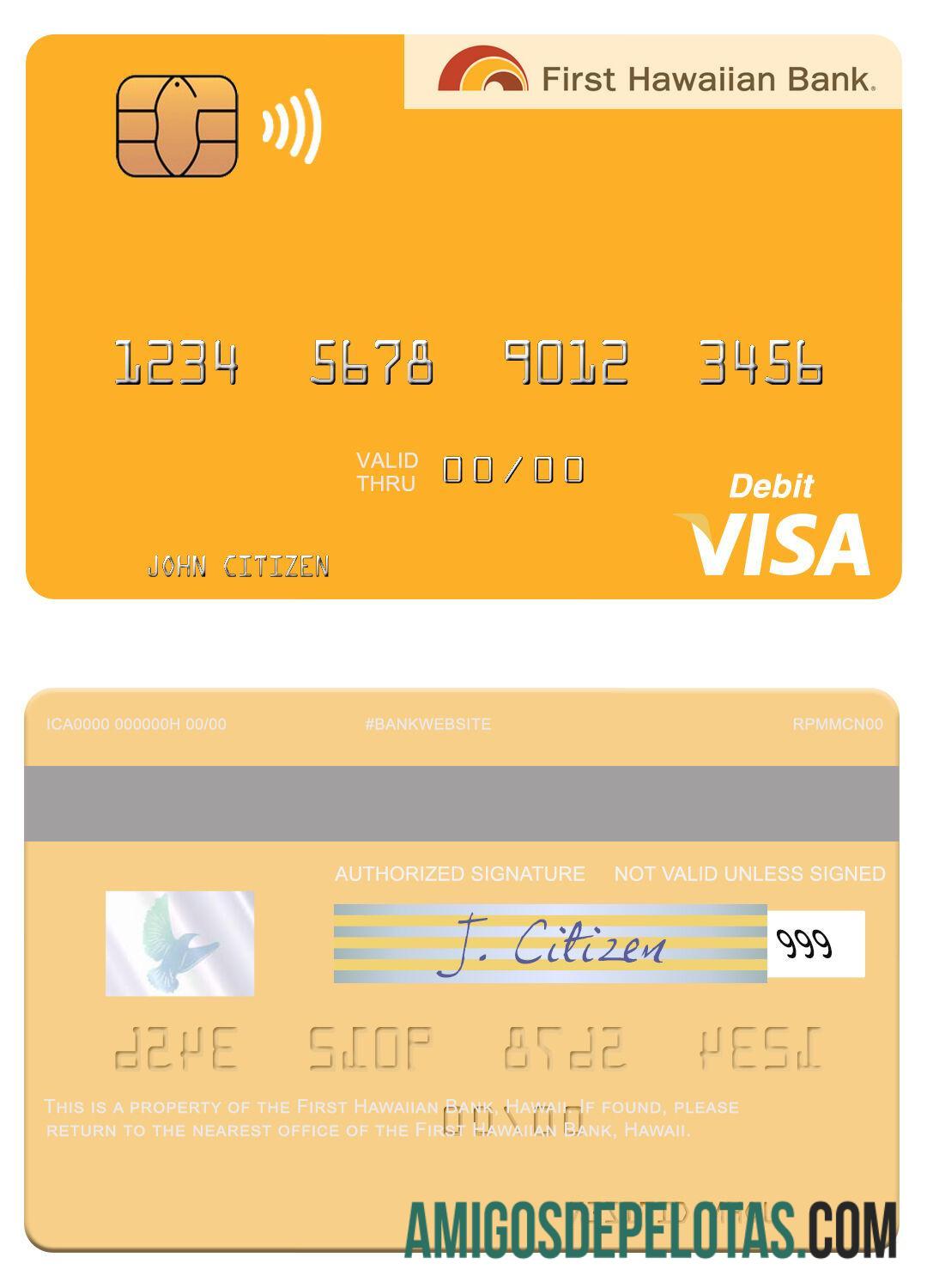 Hawaii First Hawaiian bank visa Debit kartu sampel