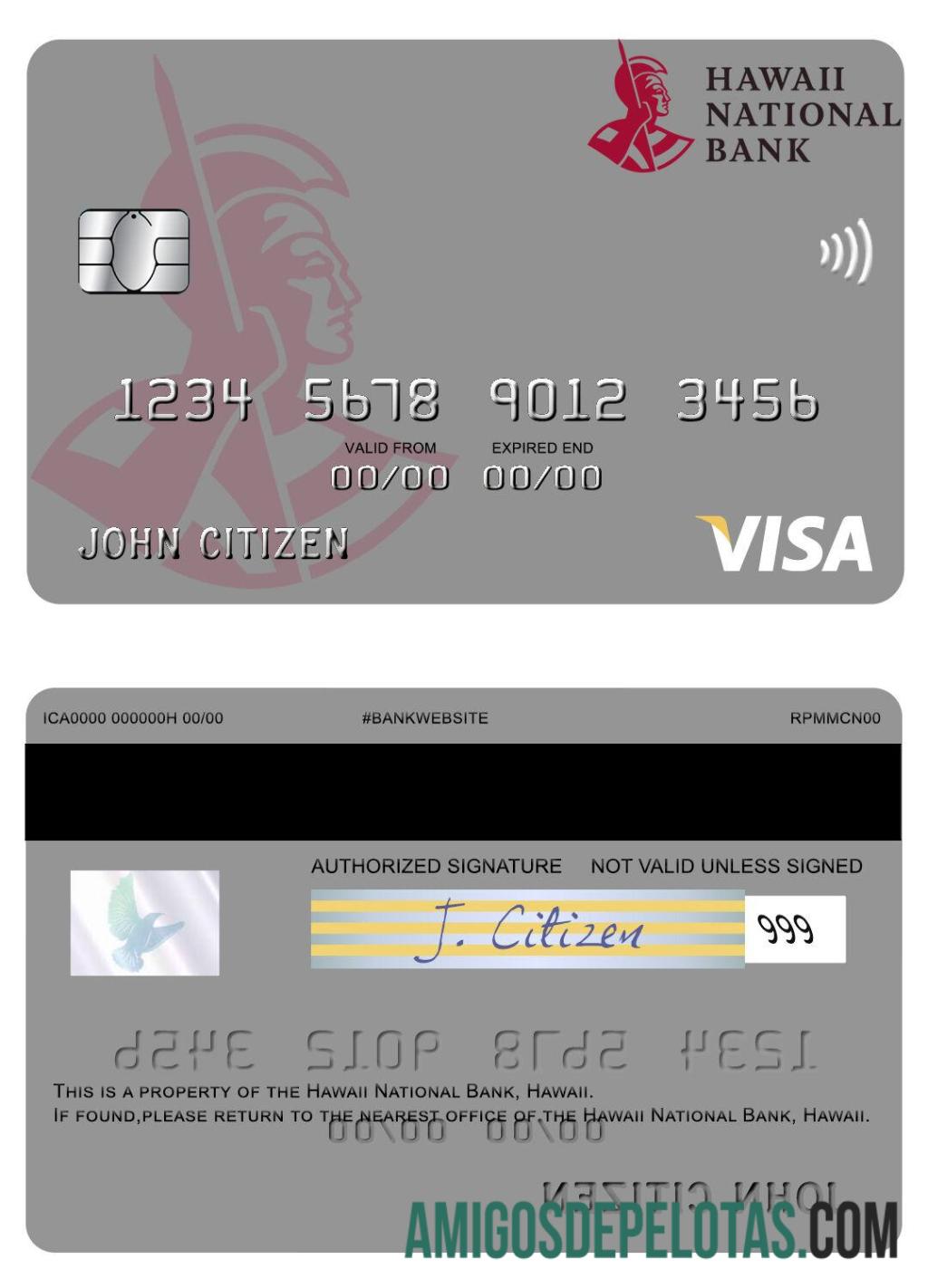 Hawaii, Hawaii nasional bank visa kartu pratinjau