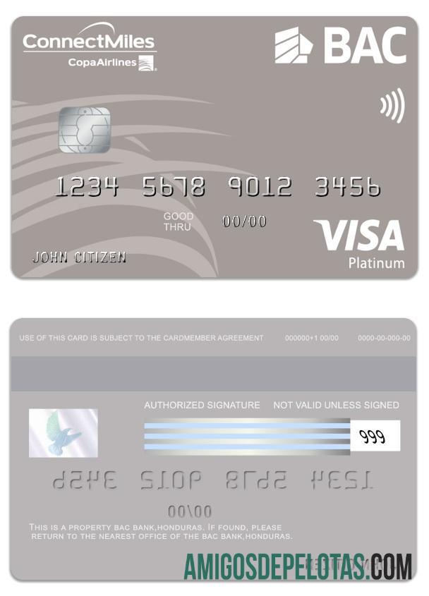 Honduras BAC bank visa platinum kartu sampel