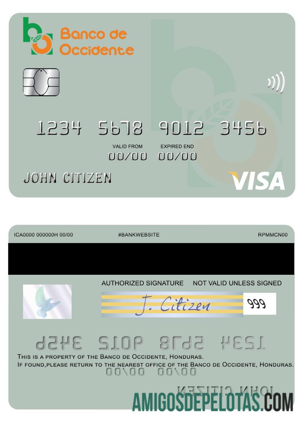 Honduras Banco de Occidente visa kartu pratinjau