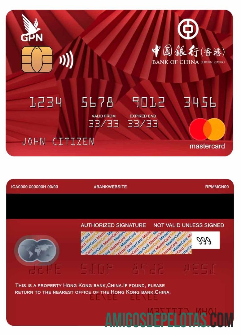 Hong Kong bank of Tiongkok mastercard templat