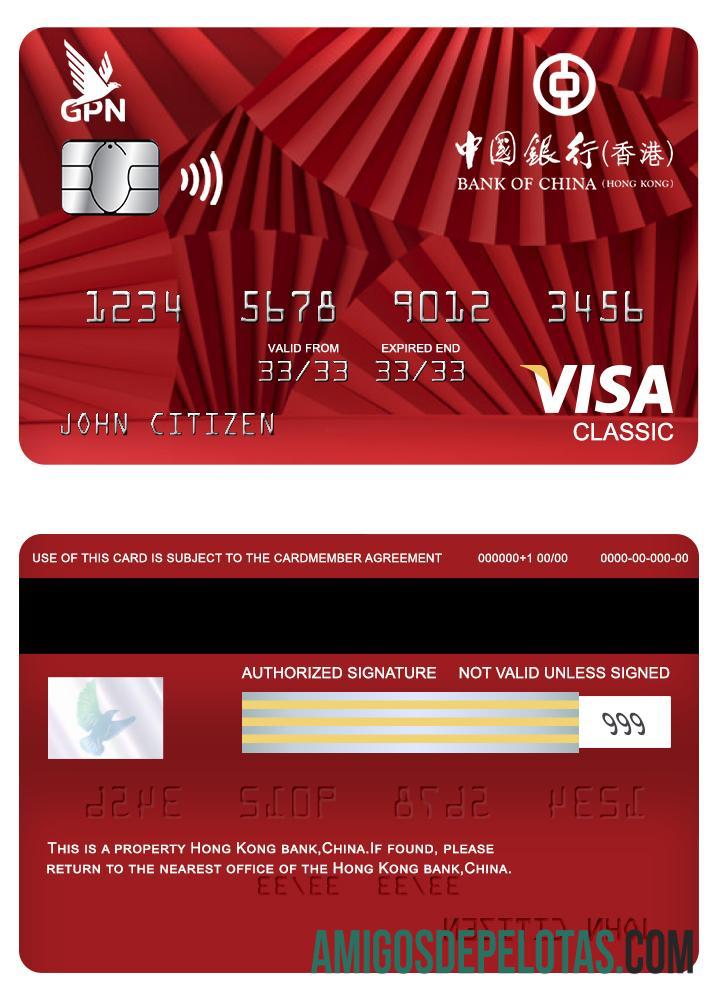 Hong Kong bank of Tiongkok visa classic kartu sampel