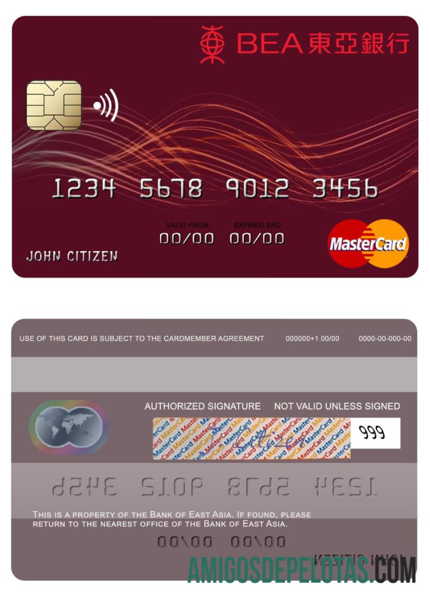 Hong Kong bank of East Asia mastercard desain