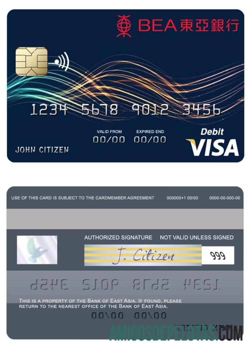 Hong Kong bank of East Asia visa Debit kartu templat