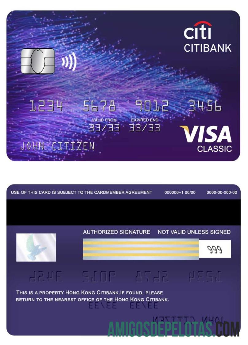 Hong Kong Citibank visa classic kartu desain
