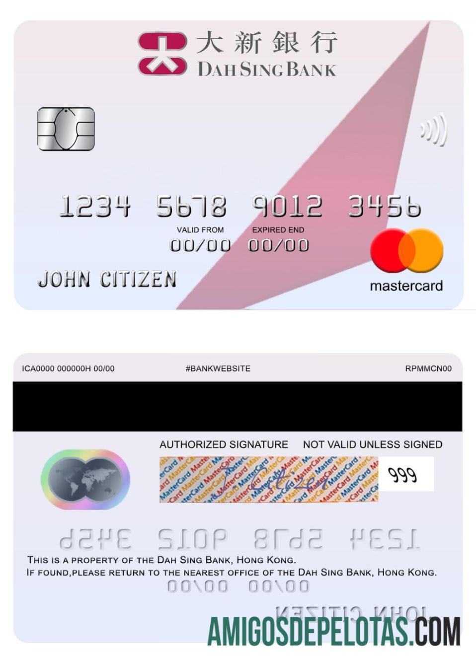 Hong Kong Dah Sing bank mastercard templat
