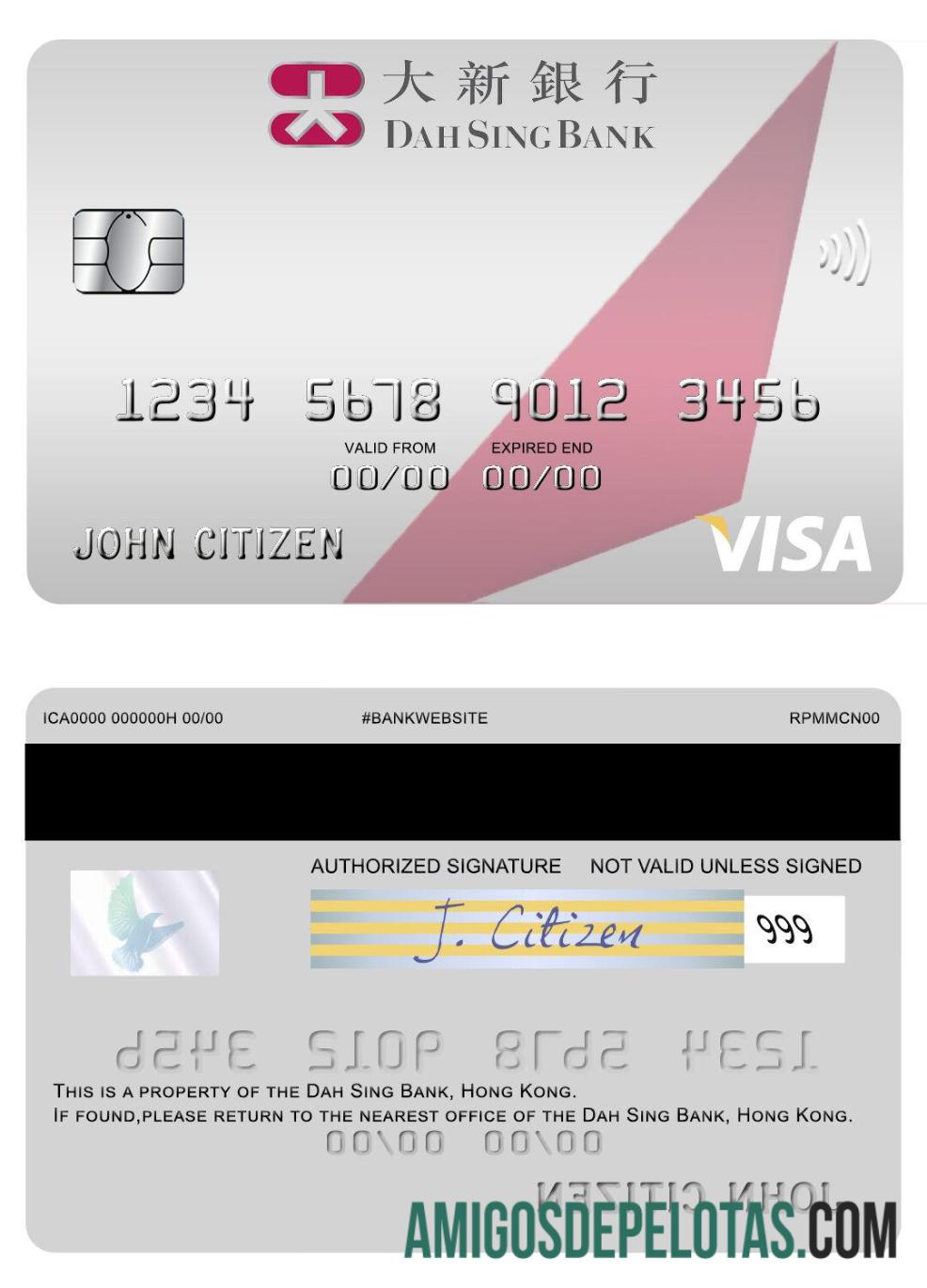 Hong Kong Dah Sing bank visa kartu desain