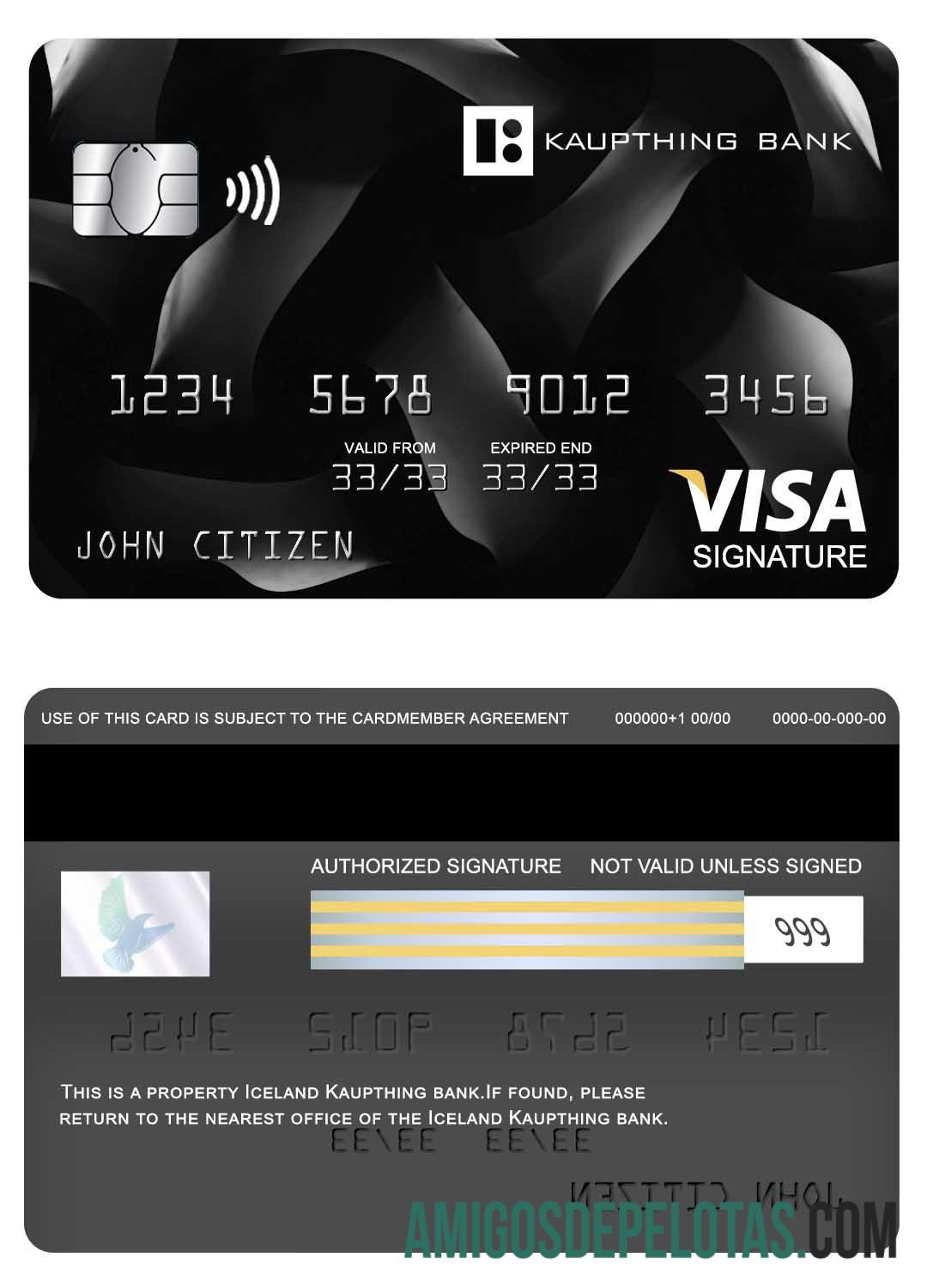 Islandia Kaupthing bank visa Tanda Tangan kartu sampel