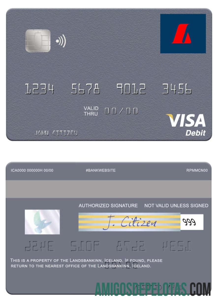 Islandia Landsbankinn visa Debit kartu templat