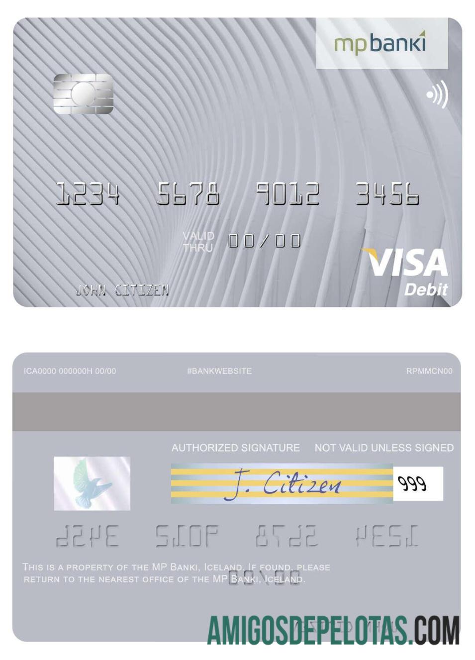 Islandia MP Banki visa Debit kartu templat