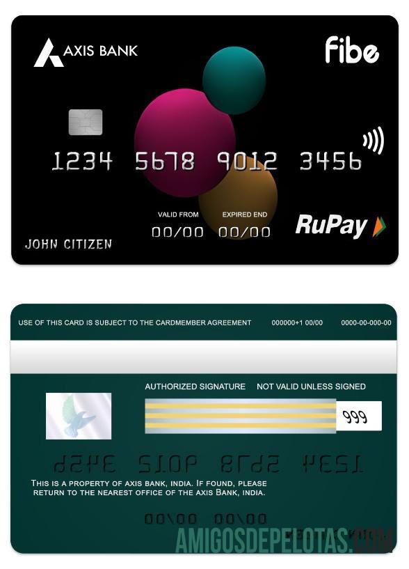 India Axis bank Fibe RuPay Kredit kartu sampel