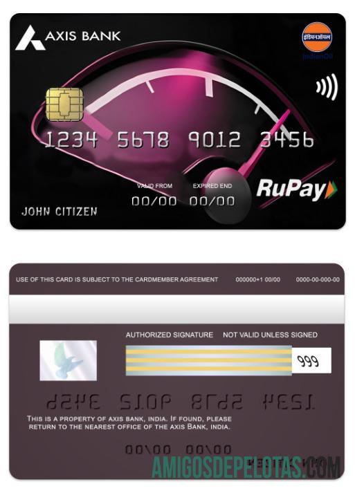 India Axis bank IOCL RuPay Kredit kartu sampel