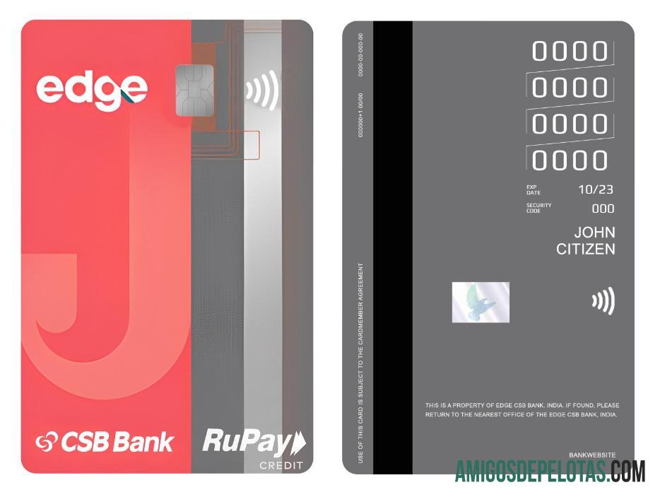 India Edge CSB bank RuPay Kredit vertical kartu sampel