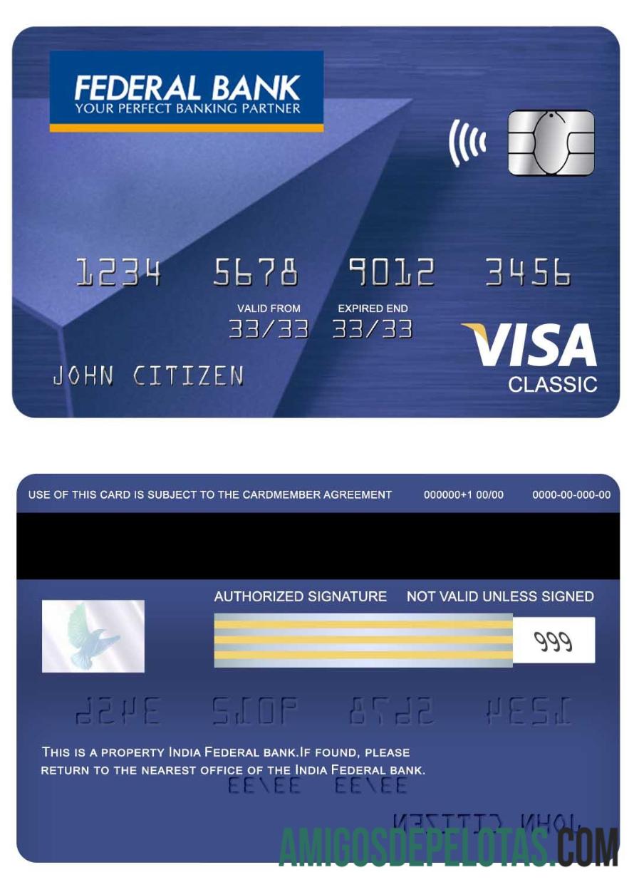 India Federal bank visa classic kartu desain